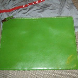 ❤️PRADA Mela Green Leather Tucky Lock Clutch Briefcase Purse